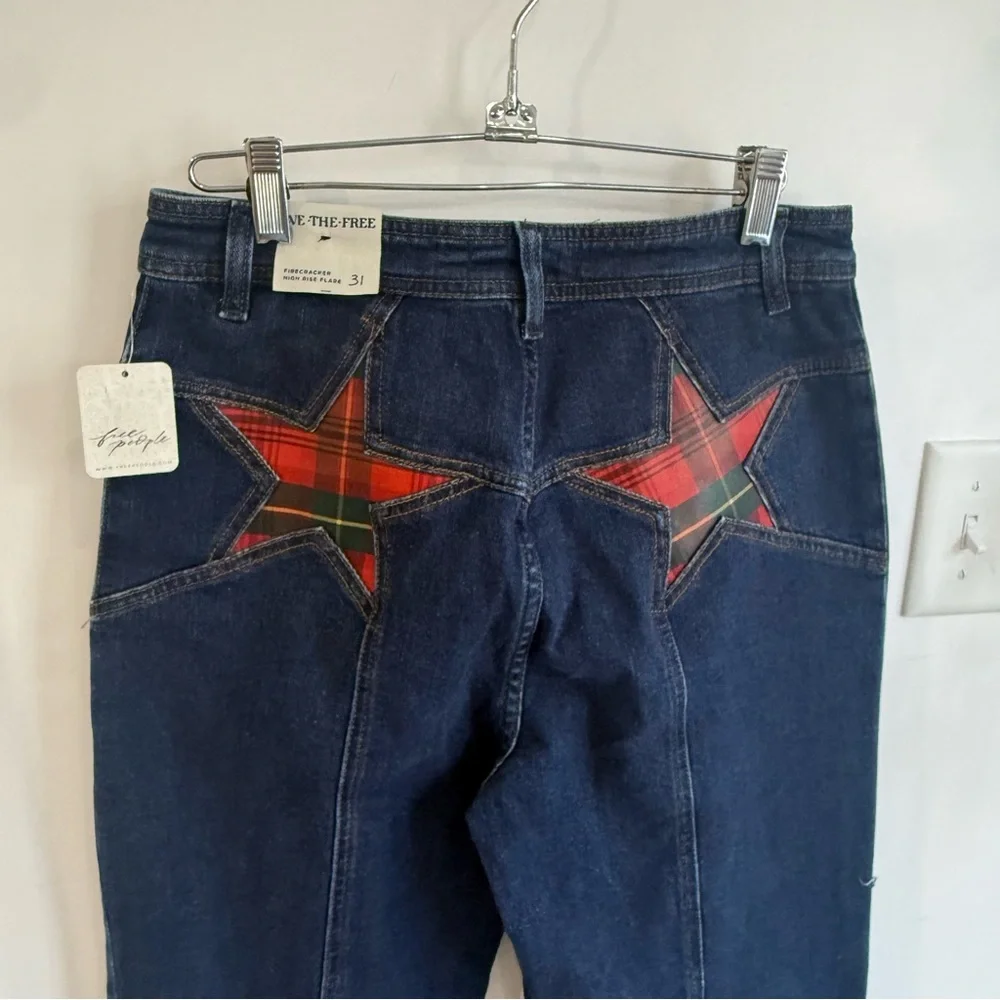 Free People We The Free Firecracker Flare Jeans Tartan - Picture 7 of 8